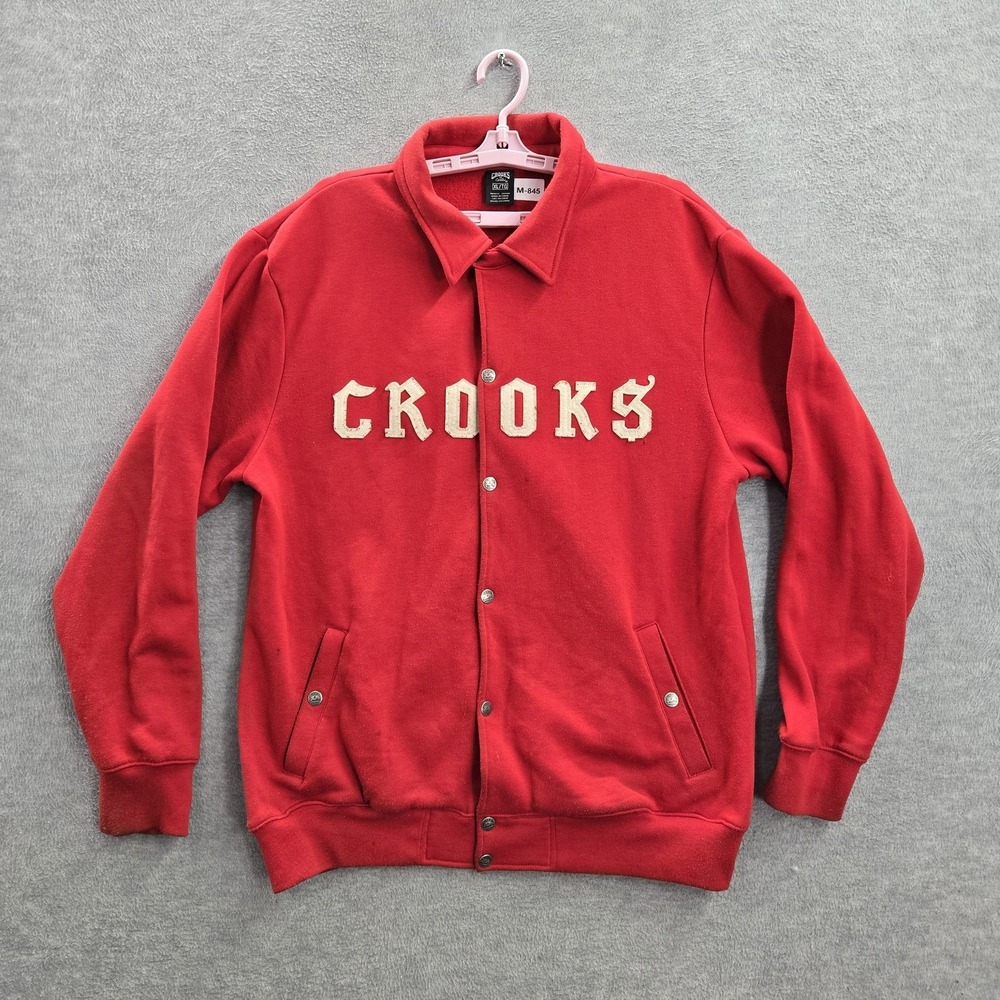 Crooks & Castles Men Jacket XL Red Crooks Long Sleeve Logo Cotton Polyester Y2K‎